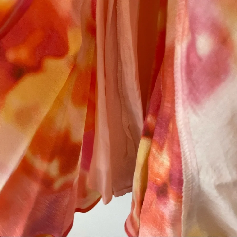 Alex Marie Riley watercolor long sleeve satin tie waist belted dress - Picture 6 of 8